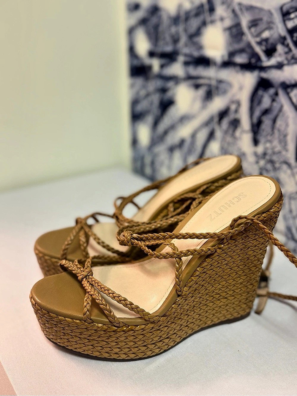 Schutz Braided Wedge Sandals in Brown